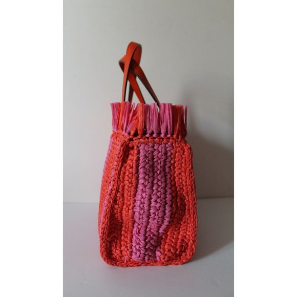 Kate Spade Sam Stripe Straw Medium Satchel in Juicy Orange - Picture 8 of 12